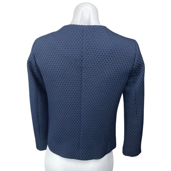 J.Crew Portfolio Blue Textured Long Sleeve Snap Button Blazer Coat Jacket Size 0 - Picture 2 of 5